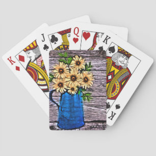 Baraja De Cartas Jarrón azul impresionismo rústico margarita amaril