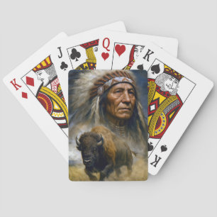 Baraja De Cartas Jefe nativo americano con búfalo cargando