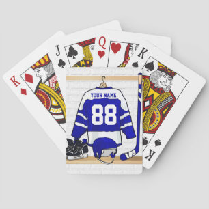 Baraja De Cartas Jersey azul y blanco personalizado del hockey