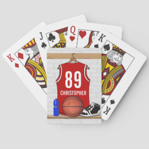 Baraja De Cartas Jersey de baloncesto rojo y blanco personalizado