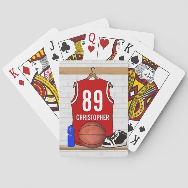 Baraja De Cartas Jersey de baloncesto rojo y blanco personalizado (Reverso)