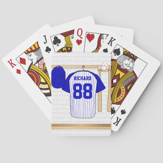 Baraja De Cartas Jersey de béisbol azul y blanco personalizado (Reverso)