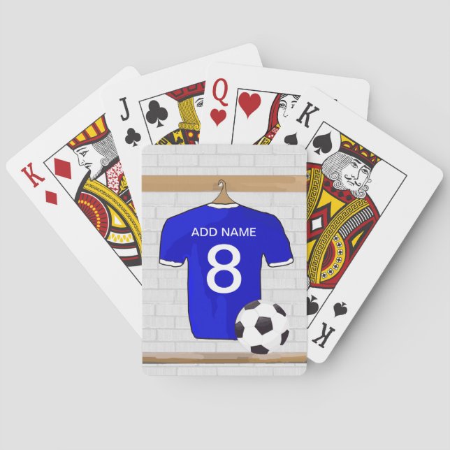 Baraja De Cartas Jersey de Fútbol Blanco Azul personalizado (Reverso)