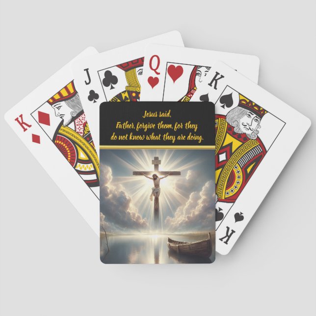 Baraja De Cartas Jesús Colgando Cruz Sobre El Océano Sereno (Reverso)