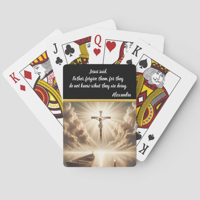 Baraja De Cartas Jesús Crucificado Sobre Las Aguas Azules Reflectiv (Reverso)