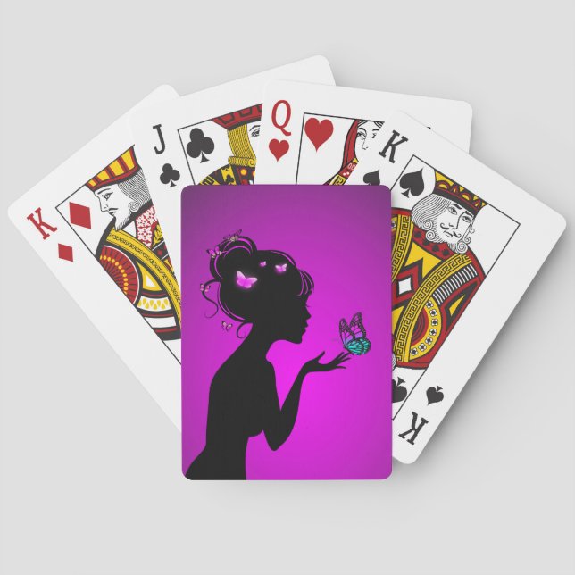 Baraja De Cartas Jeu De Cartes La femme papillons violets (Reverso)