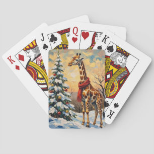 Baraja De Cartas Jirafa vintage de Navidad en sabana nevada