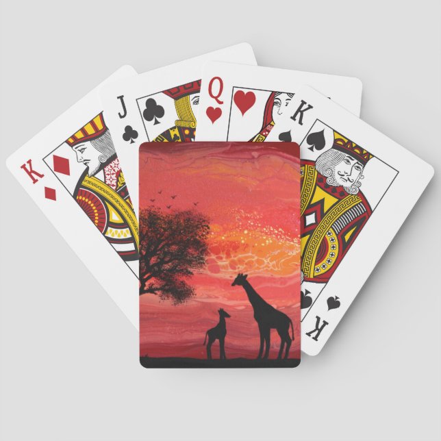Baraja De Cartas jirafas al atardecer (Reverso)