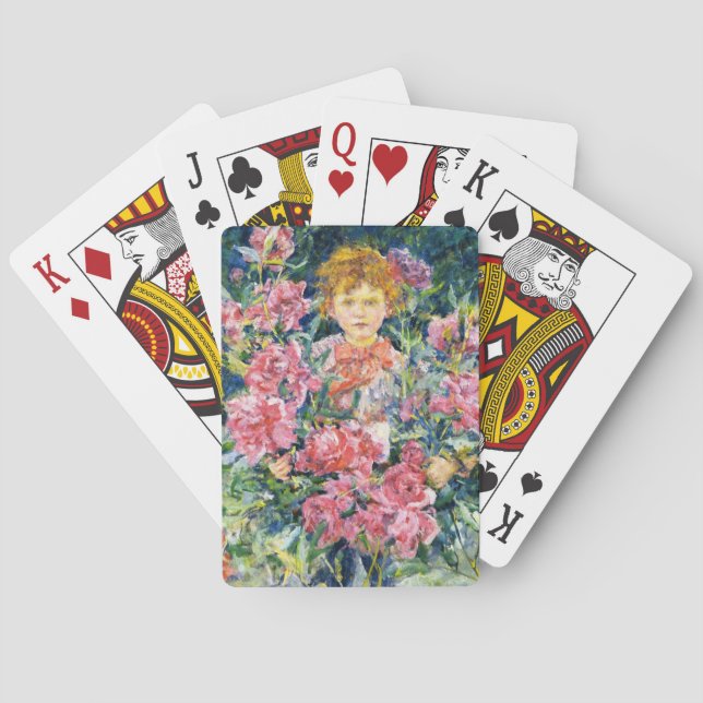 Baraja De Cartas Joven con flores de peones rojos (por Robert Reid) (Reverso)