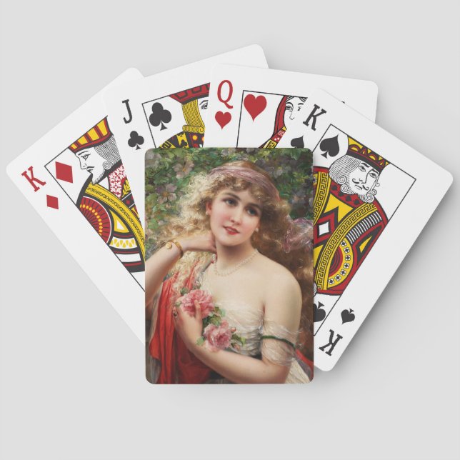 Baraja De Cartas Joven con Rosas de Emile Vernon (Reverso)