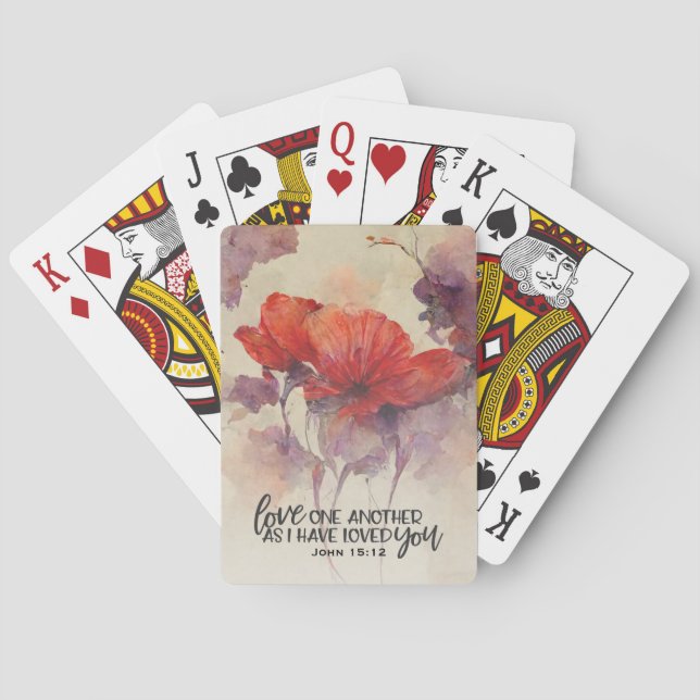Baraja De Cartas Juan 15:12 Amarse mutuamente Biblia Verse Floral R (Reverso)