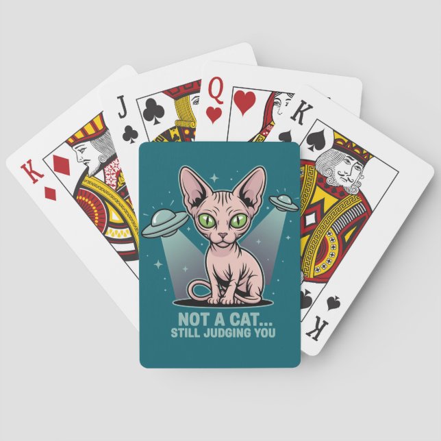 Baraja De Cartas Judging Sphynx Cat UFO Alien Humor Art (Reverso)