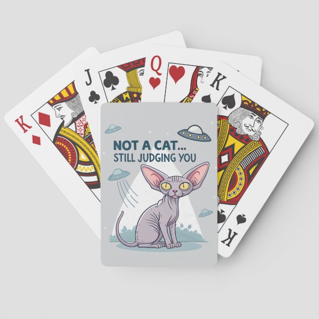 Baraja De Cartas Judging Sphynx Cat UFO Sarcastic Cartoon Art (Reverso)