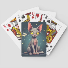 Baraja De Cartas Judging Sphynx Cat UFO Space Cartoon Art