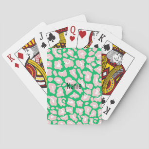 Baraja De Cartas Juego de estampado de guepardo rosa y verde
