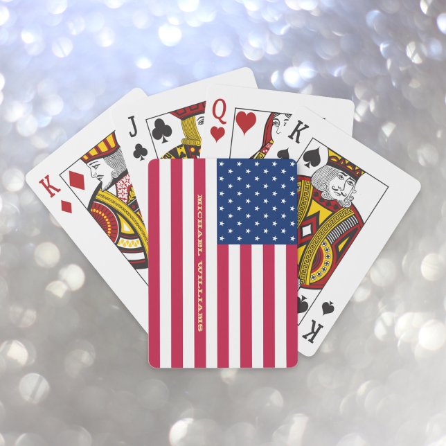 Baraja De Cartas Juego de póquer monogramado con bandera estadounid (Patriotic American USA Flag Monogrammed Poker Game Playing Cards)