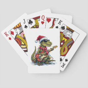 Baraja De Cartas Jugador de guitarra de dinosaurio navidad