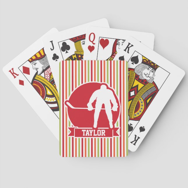 Baraja De Cartas Jugador de hockey rojo y blanco, rojo, Naranja, ve (Reverso)