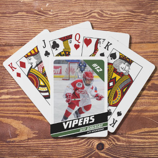 Baraja De Cartas Jugador De Hockey Se Mantiene Con El Blanco Azul V