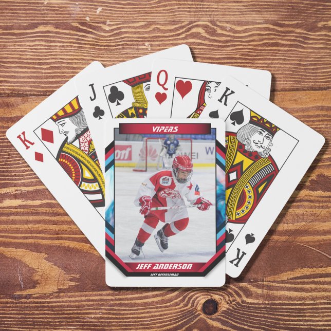 Baraja De Cartas Jugador De Hockey Sobre Hielo Manténgase En Person (Capture the excitement of the ice hockey sport with this dynamic and customizable red,black cards)