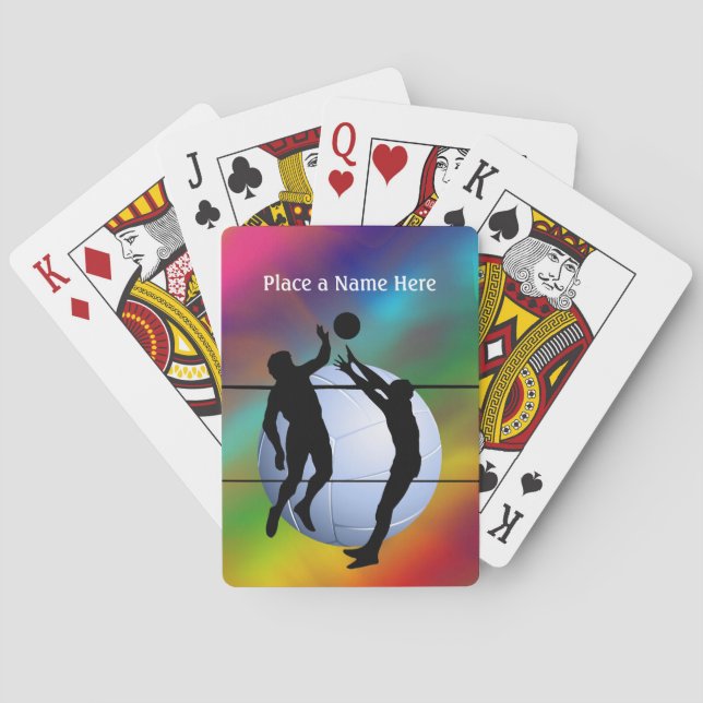 Baraja De Cartas Jugadores de silueta de voleibol y personalización (Reverso)