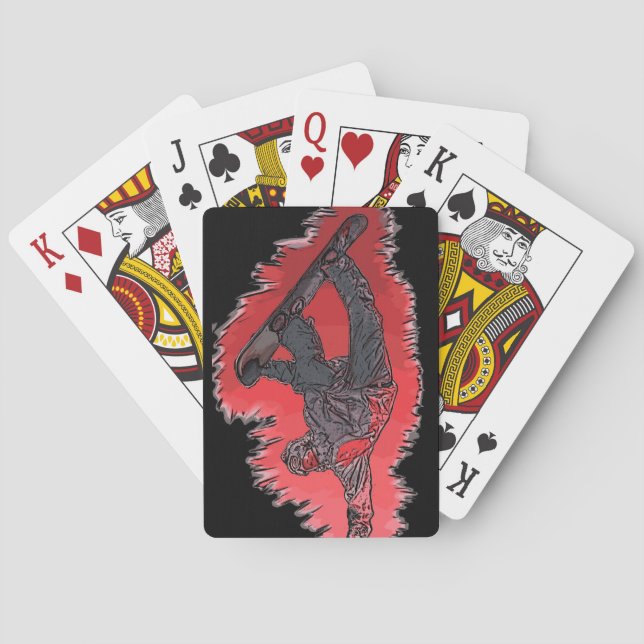 Baraja De Cartas Jugadores de snowboard con temas rojos (Reverso)