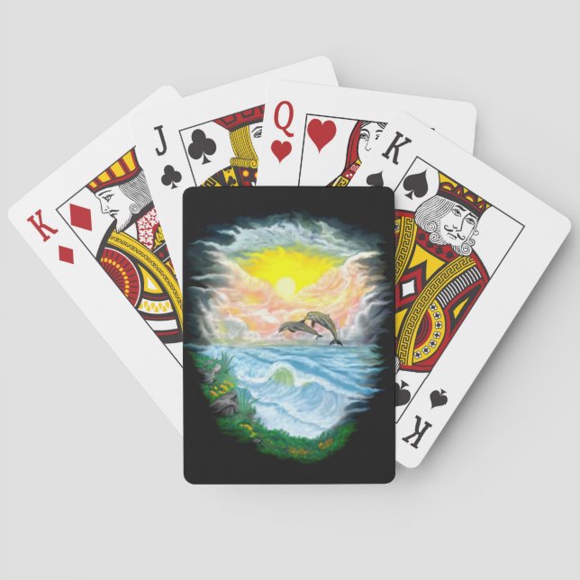 Baraja De Cartas Jugando a los delfines al sol (Reverso)