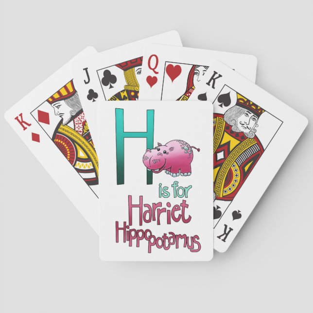 Baraja De Cartas Jugando cartas, H es para Harriet Hippopotamus (Reverso)