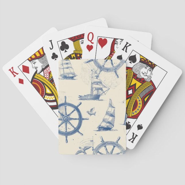 Baraja De Cartas Jugando tarjetas con elementos marinos (Reverso)