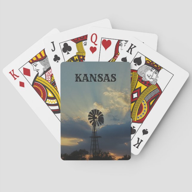 Baraja De Cartas Kansas Sunset con tarjetas de juego de molino de v (Reverso)