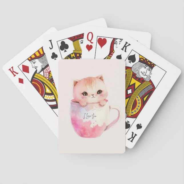 Baraja De Cartas Kawaii Blushing Pink Chibi Cat (Reverso)