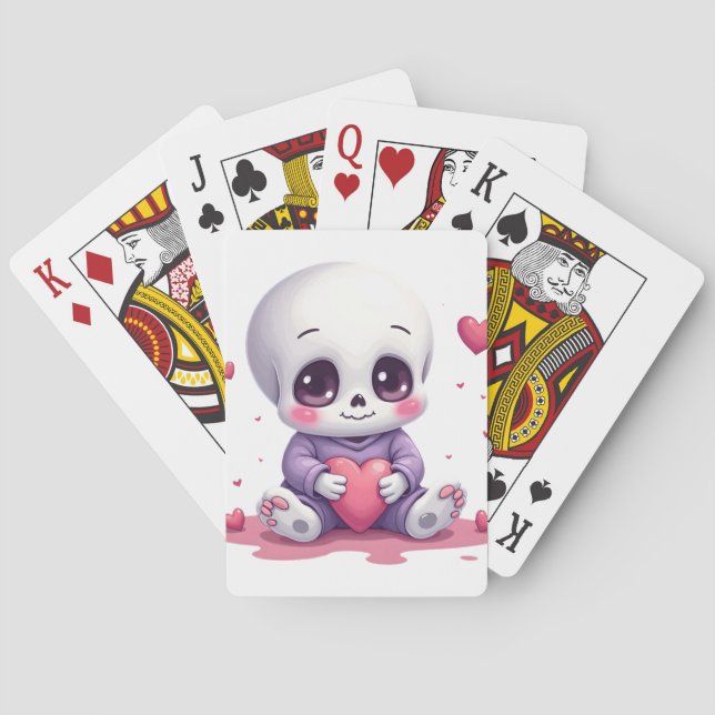 Baraja De Cartas Kawaii Skeleton Holding Heart (Reverso)