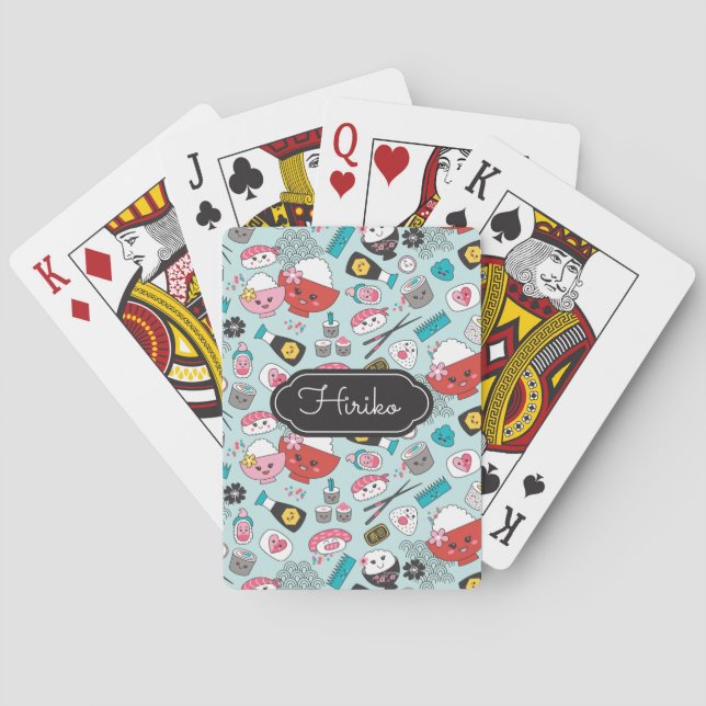 Baraja De Cartas Kawaii Sushi Blue Personalizado (Reverso)