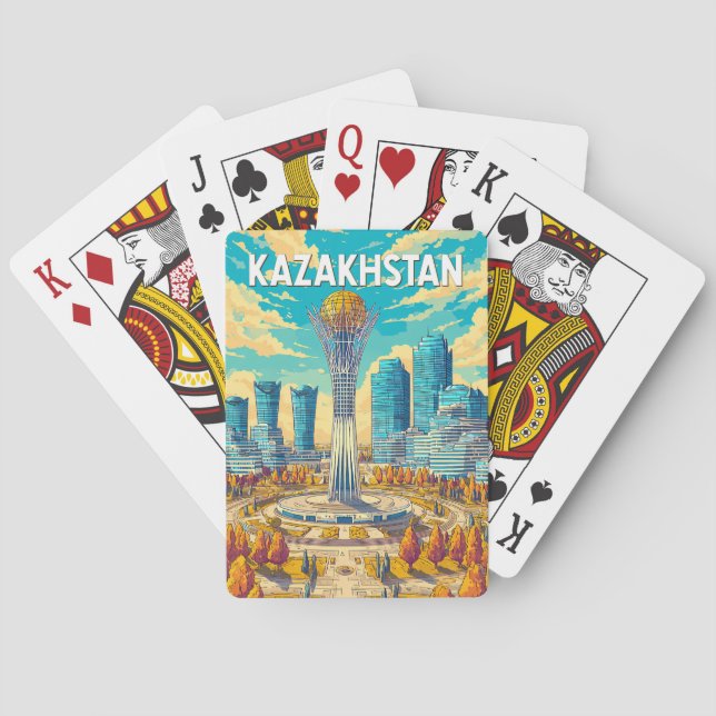 Baraja De Cartas Kazakhstan Illustration Travel Art Vintage (Reverso)