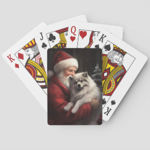 Baraja De Cartas Keeshond con Santa Claus Navideño Festivo