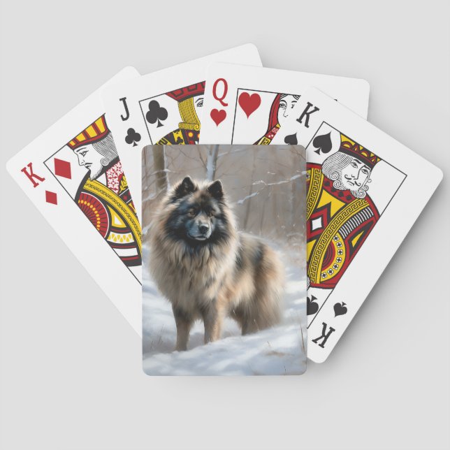Baraja De Cartas Keeshond Deja que nieve Navidad (Reverso)