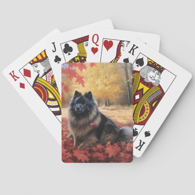 Baraja De Cartas Keeshond en otoño se inspira en las hojas de otoño (Reverso)