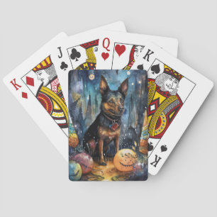 Baraja De Cartas Kelpie australiano de Halloween con calabazas ater