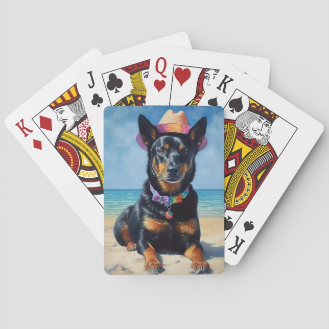 Baraja De Cartas Kelpie australiano en la playa, regalo de verano p (Reverso)