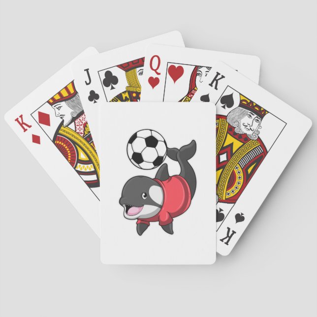 Baraja De Cartas Killerwhale como jugador de fútbol con fútbol (Reverso)