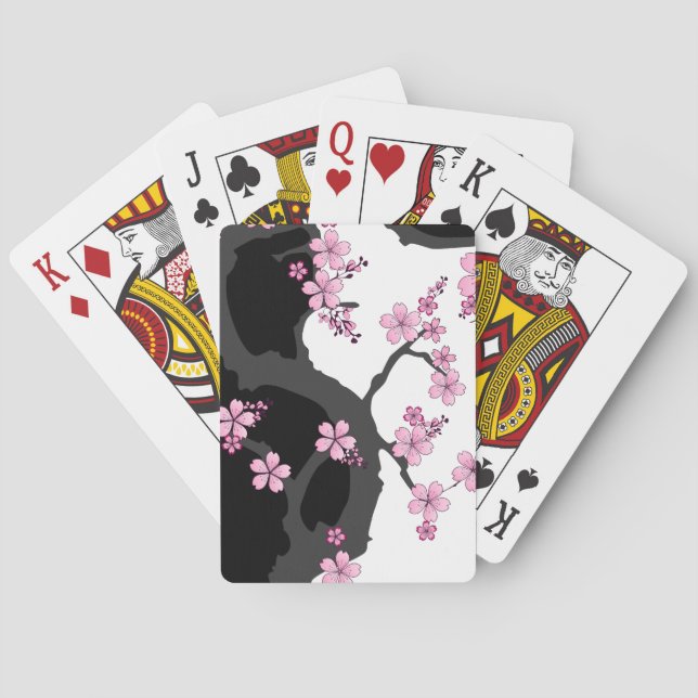 Baraja De Cartas Kimono japonés Sakura negro y rosa blanco (Reverso)