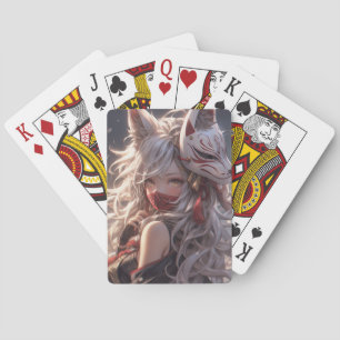 Baraja De Cartas Kitsune Fox Mask Samurai Chica japonés