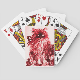 Baraja De Cartas KITTEN CON ROSAS, Blanco Rojo
