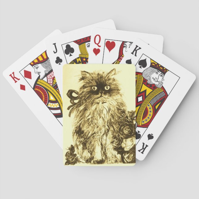 Baraja De Cartas KITTEN CON ROSAS, Sepia Marrón Blanco (Reverso)