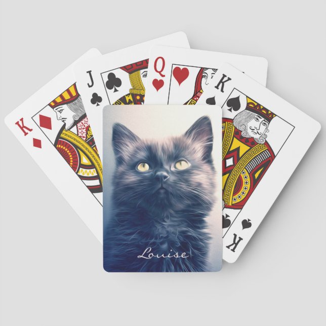 Baraja De Cartas Kitten negro de pelo largo (Reverso)