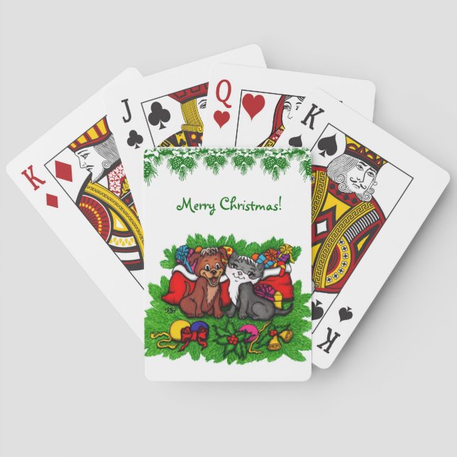 Baraja De Cartas Kitty and Puppy , Happy XMas (Reverso)