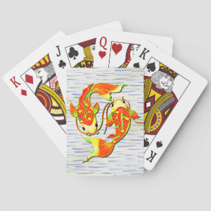 Baraja De Cartas Koi Carp Fish Naranja Green on