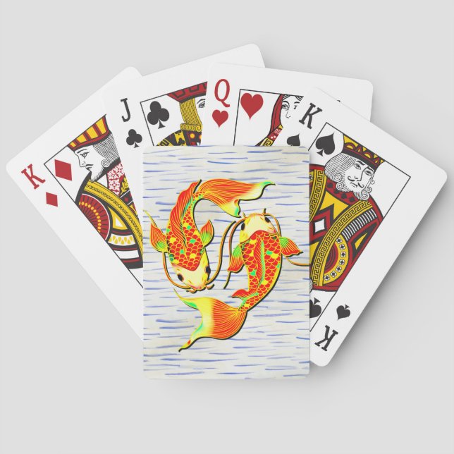 Baraja De Cartas Koi Carp Fish Naranja Green on (Reverso)