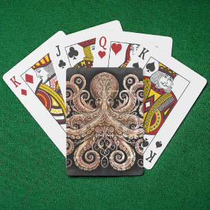 Baraja De Cartas Kraken Steampunk Octopus Ornate Gold Black