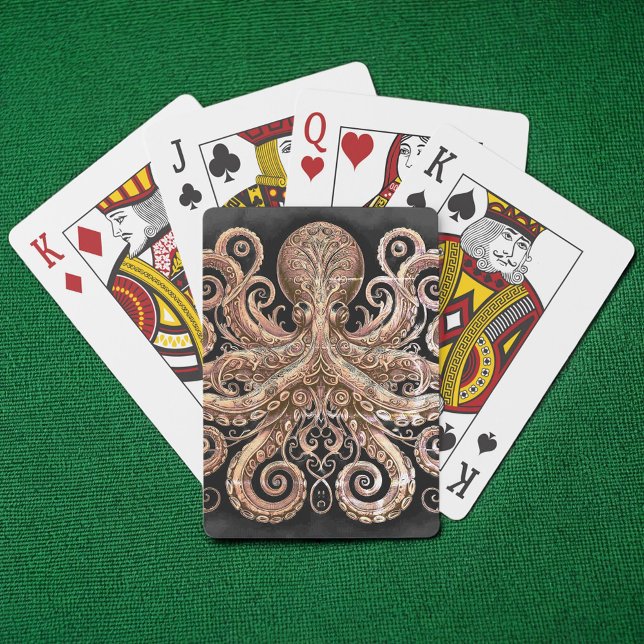 Baraja De Cartas Kraken Steampunk Octopus Ornate Gold Black (Subido por el creador)